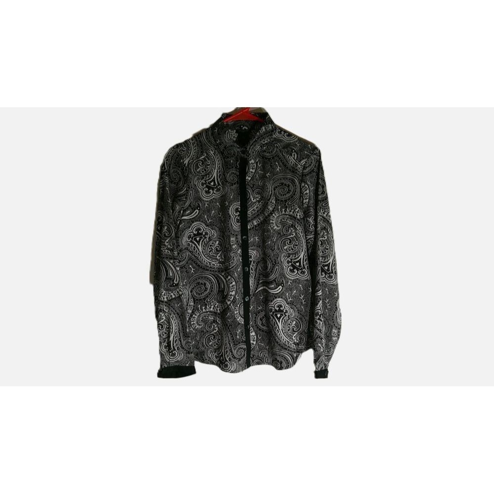 NWT Ann Taylor Womens Blouse XS Black Paisley Button Up Long Sleeve